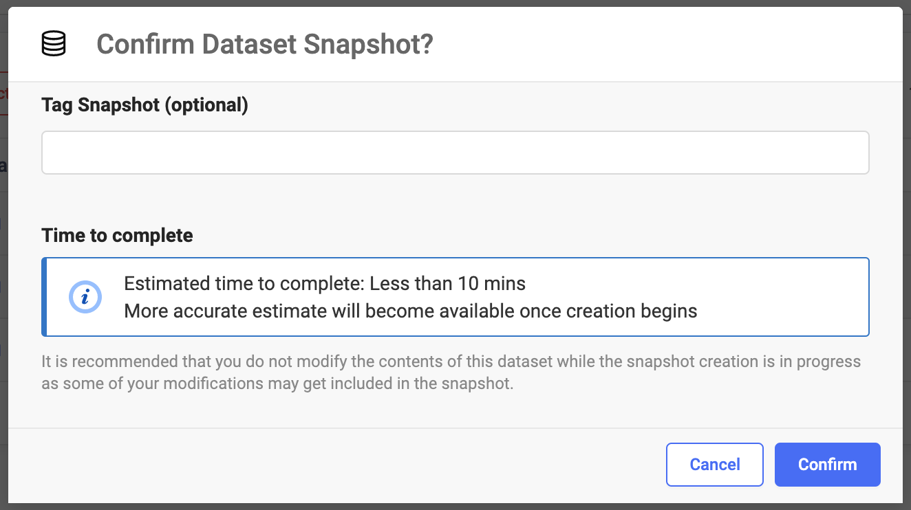 Datasets Confirm Snapshot
